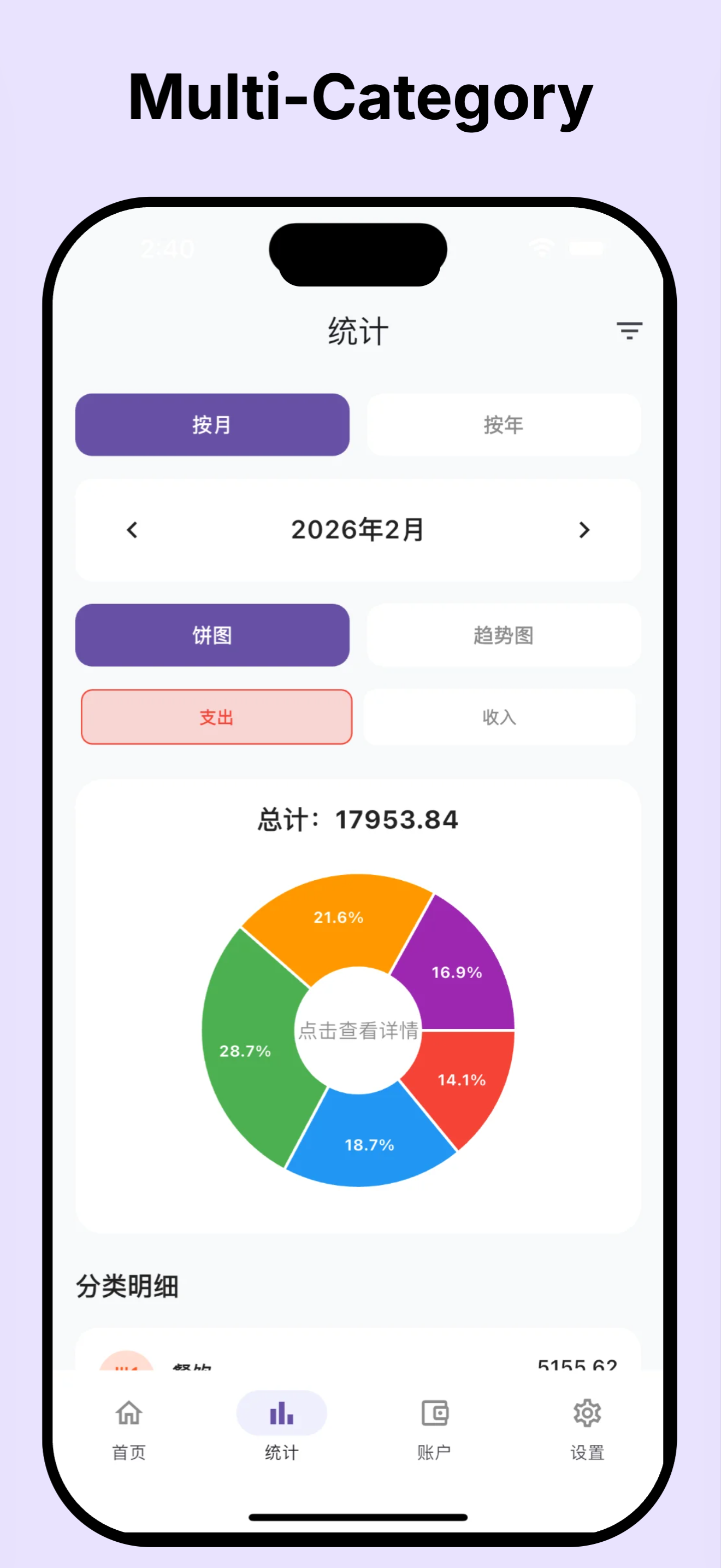Accounts management screen